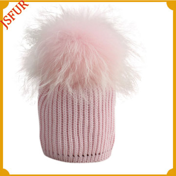 2016 newest baby crocheted hat with real raccoon fur ball knitting hat