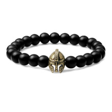 Mens black onyx bead spartan helmet bracelet