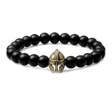 Mens black onyx bead spartan helmet bracelet