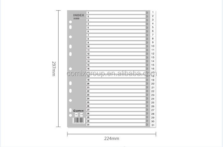 Comix PP Plastic Polypropylene File Subject Paper A4 Index Dividers