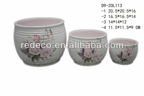 Pink rose decal ceramic flower pot