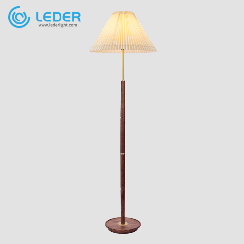 LEDER Decoratieve hoge houten vloerlamp