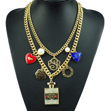 Multi Layer Chain Link Necklace Crystal Pendant Necklace