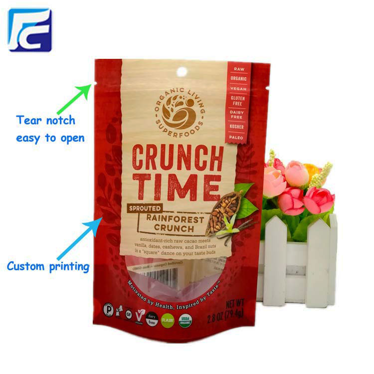 Customized stand up ziplock plastic cashew nut bag