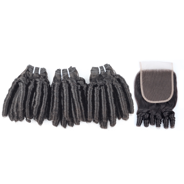 12A double drawn spring curly fumi hair bundles with 4x4 transparent lace closure wholesale double drawn cuticle aligned hair