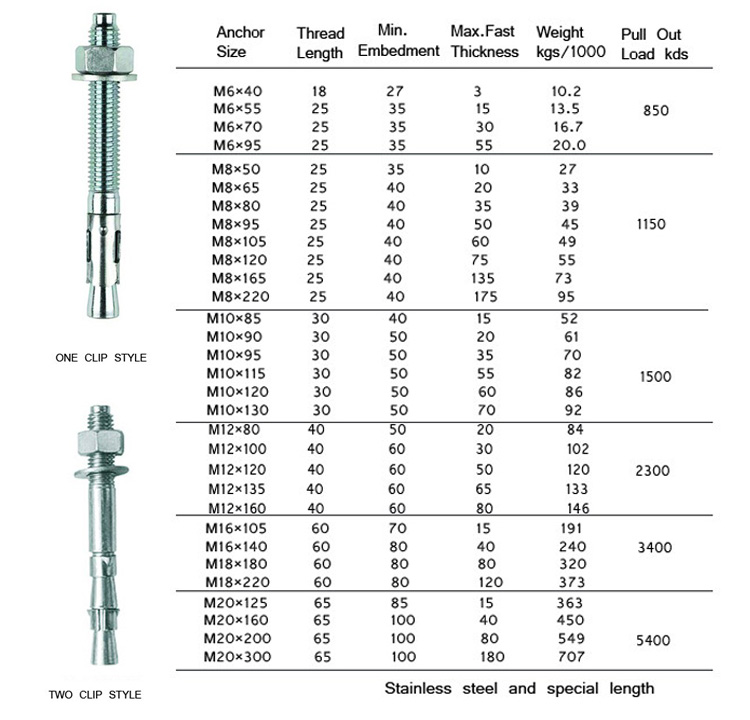 silver wedge anchor bolt x 3/8" x 3 1 inch anchor bolt grade 4.6 m16 berat m20 M10*120 weight ss 316 and 304 Bolt Nut washer