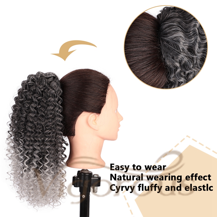 Vigorous Top Quality Cheap Supplier Kinky Curly Ombre Grey Updo Puff Hair Piece Drawstring Synthetic Ponytail Hair Extension