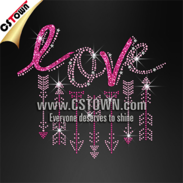 LOVE arrows hot fix rhinestone heat press transfers designs