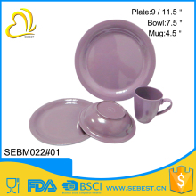 wholesale tableware round shape purple melamine bamboo dinner set