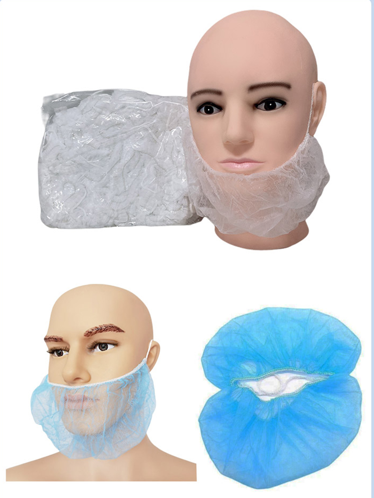 Food Industry Single Loop Men with Single Rib Dust Proof Beard Hair Net 10gsm PP Nonwoven Disposable White Beard Cover