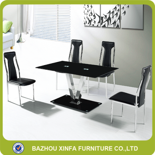 Latest designs of black rectangle tempered glass chromed dining tables