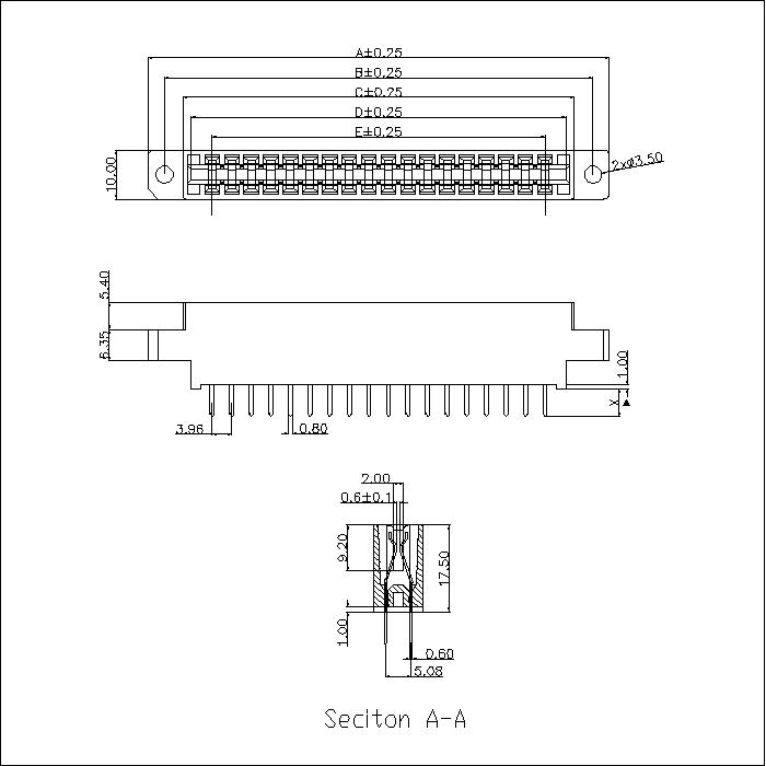 ECCS-XDAS0PB01 3.96MM Slot Straight DIP With Ear Connectors 17.3MM H