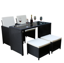 PE Rattan Centro Center Glass Top Coffee Table with Stool