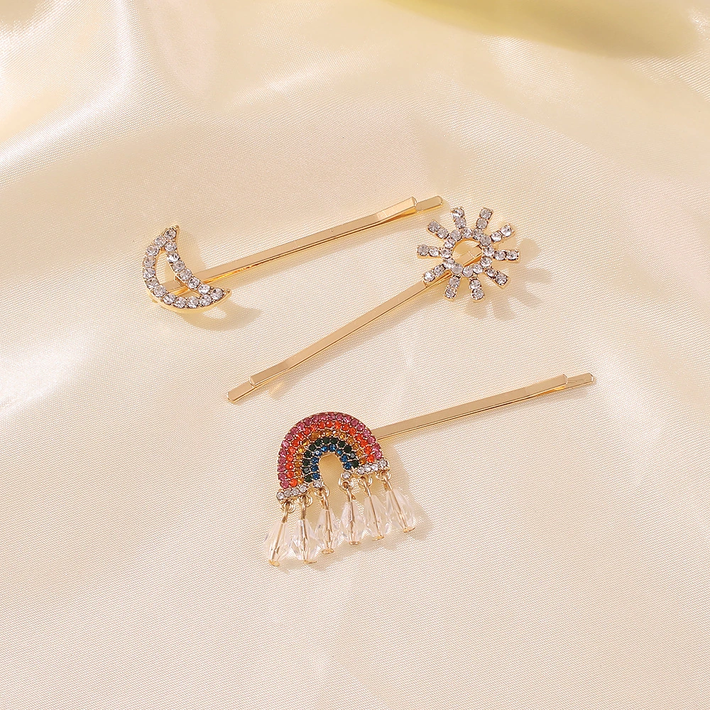 Retro Diamond-Inlaid Moon Snowflake Rainbow Hairpin One-Word Diamond-Inlaid Hairpin Set