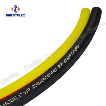 Yellow jackhammer wrapped rubber air hose