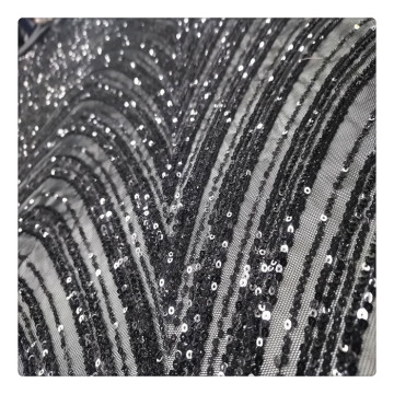 embroidered sequin lace fabric embroidery on black cloth embroidered fabric for dresses