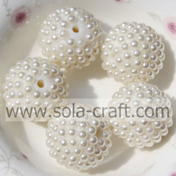 Hot Sale 20*22MM White Faux Pearl Resin Rhinestone Beads For Jewelry