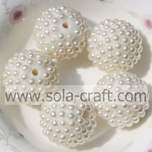 Hot Sale 20*22MM White Faux Pearl Resin Rhinestone Beads For Jewelry