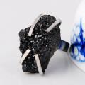 Natural Black Drusy Crystal Gemstone Women Rings