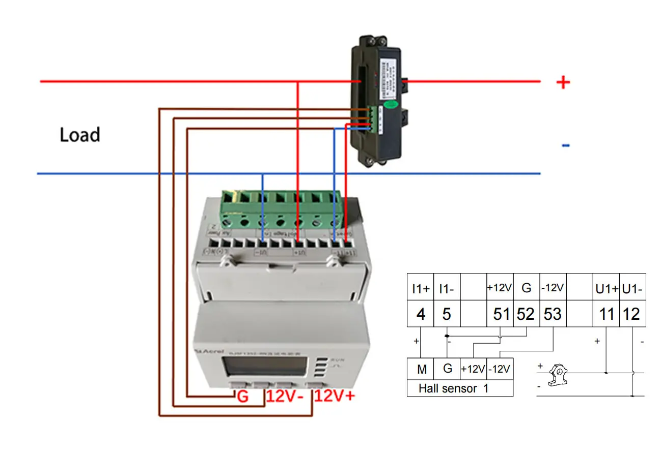 dc energy meter Wiring with Hall Sensor