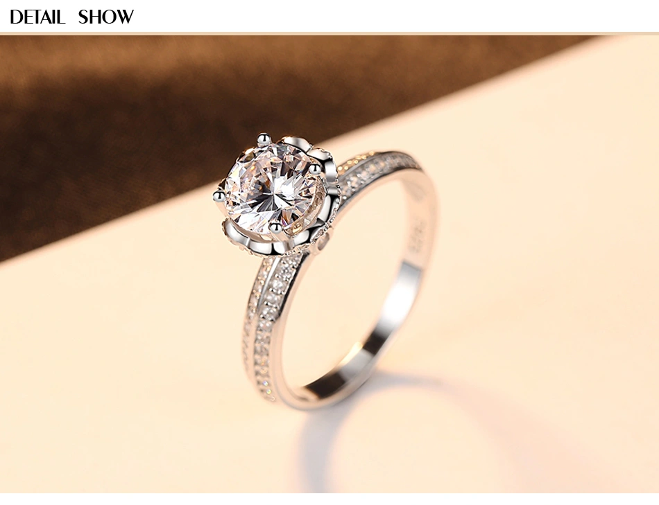 AAA Clear CZ Engagement Ring with Flower Shape 925 Sterling Silver Ring