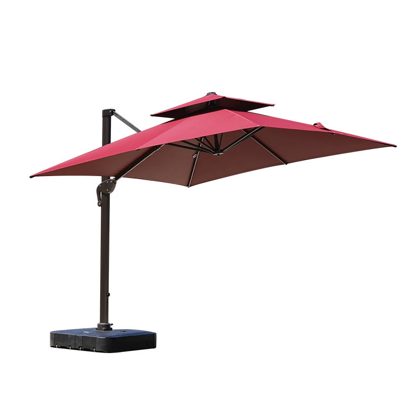 Leisure Outdoor Garden Furniture Roman Umbrella Red Color Double Roof Round Parasol Side Umbrella with Base