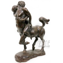 Outdoor garden metal bronze fairy tale centaur with nude woman sculpture