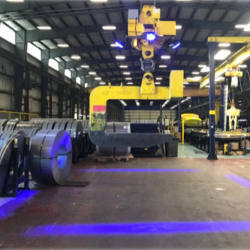 Blue Red Crane Safety Light: Industrial Overhead Crane System with Warning Spotlight