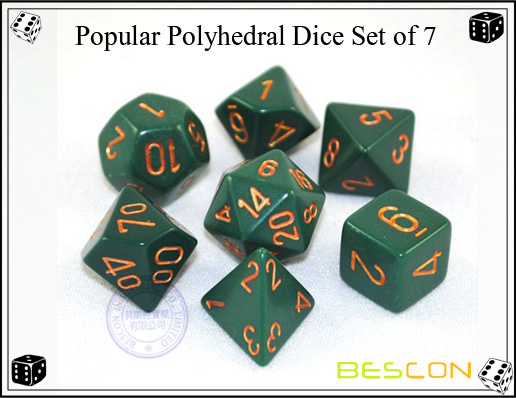Ensemble de 7 éléments polyédriques populaires Popular Polyhedral Dice Set of 7