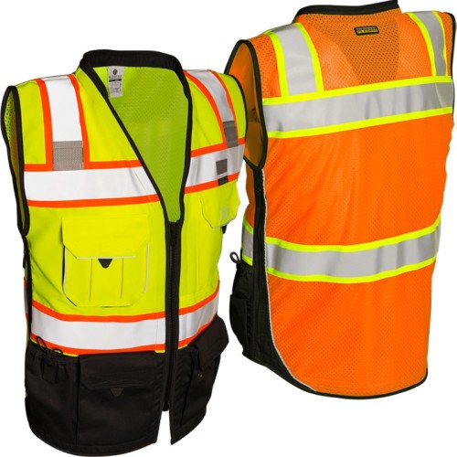 pockets orange vest with zipper closure PVC