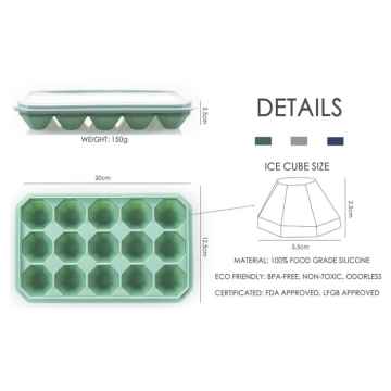 Plateaux de glaçons de silicone à 15 cavité personnalisés avec couvercles