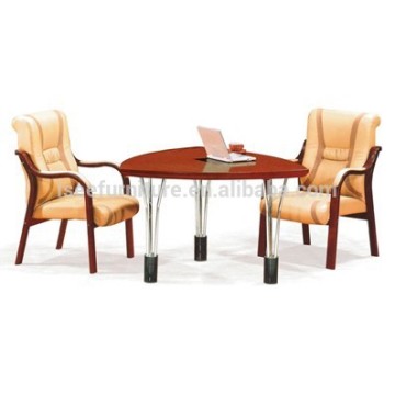 Small triangle wooden conference coffee table with steel legs ID154
