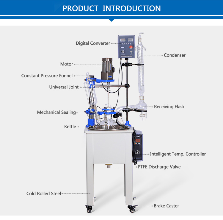 10L Single Glass Reactor With Water/Oil Bath