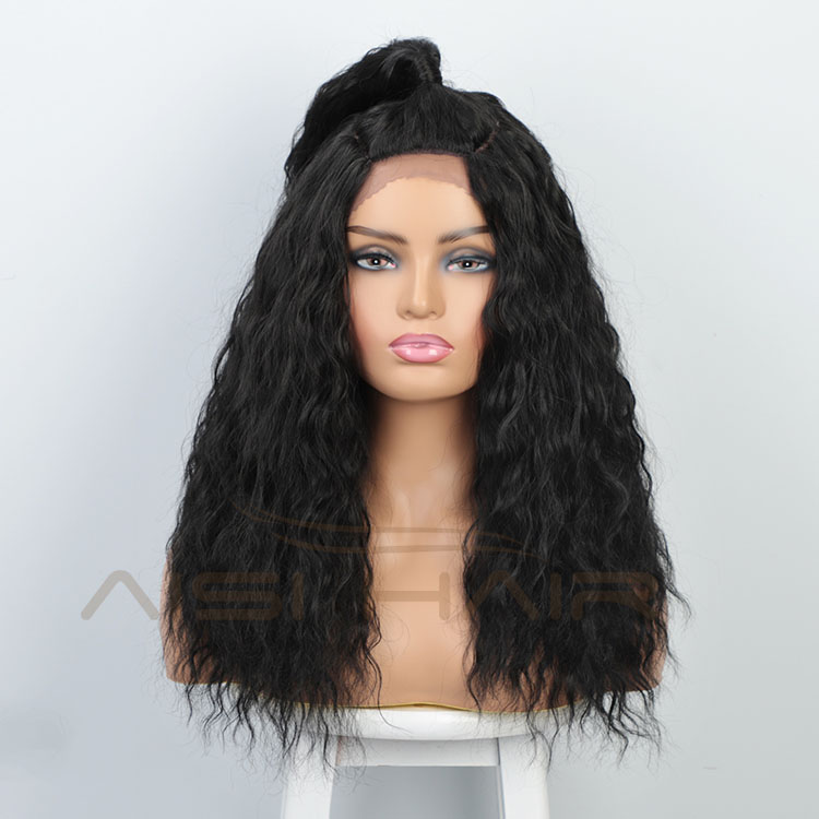 Aisi Hair New Design Long Wavy Natural Black Wig With Ponytail Swiss Lace Wig Body Wave Synthetic Hair Wigs For Women