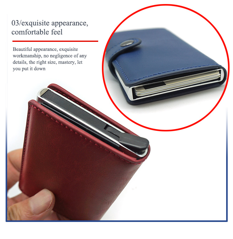 Pocket Genuine leather aluminum metal credit card holder RFID Blocking wallet