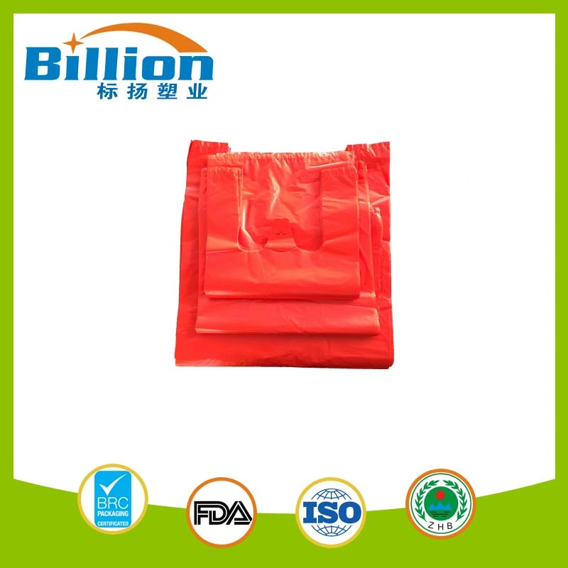 Red Plastic T Shirt Polyethylene Films LDPE Fruit Bag Shopping Bag Gusset Bag