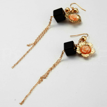 Fashion gold flower drop earring with chain