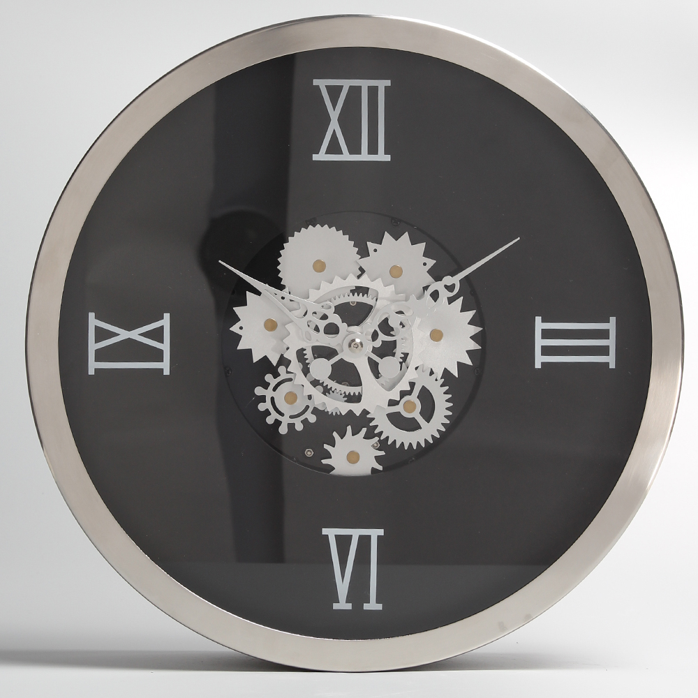 Black Wall Clocks with Moving Gears
