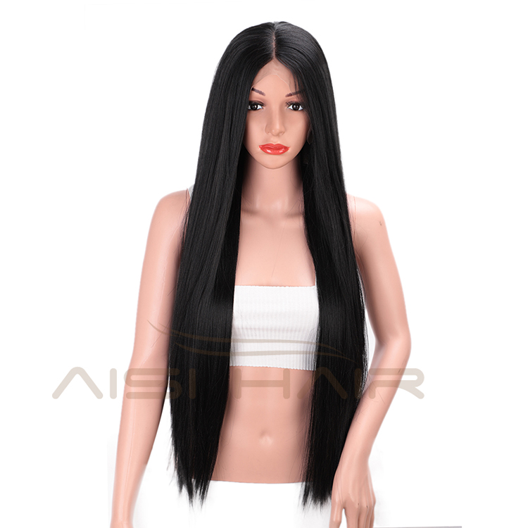 Aisi Hair New Design Silky Straight Lace Front Long Wigs Heat Resistant Synthetic Fiber Black Long Straight Wig for Women