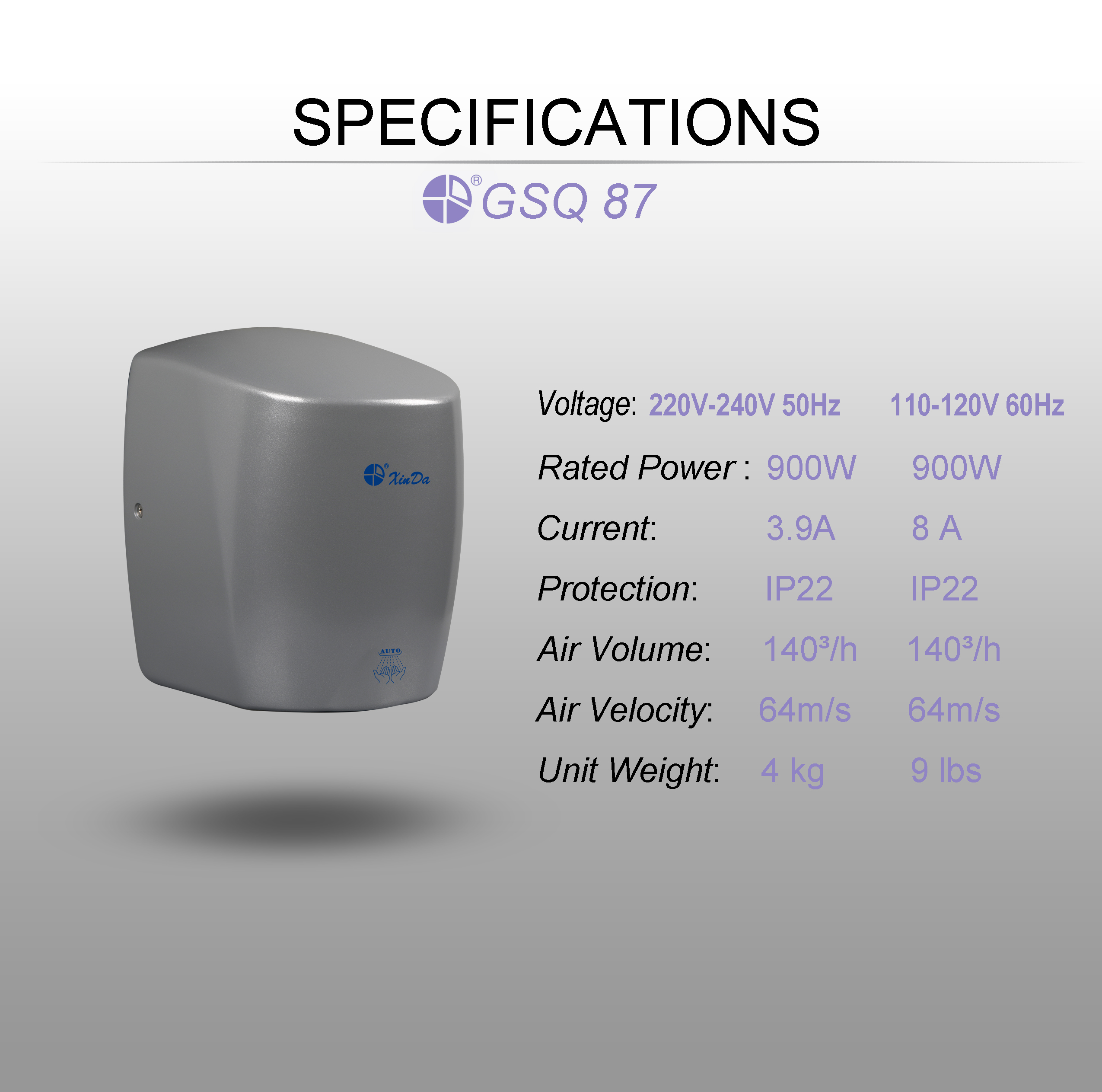 Hocheffizienter wasserdichter Induktionshandtrockner High efficiency waterproof induction hand dryer