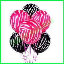 Pink and Black zebra-stripe printed latex balloons