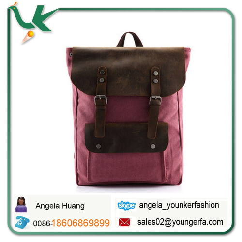 Two tone leather Canvas square backpacks leather rucksack ladies rucksack