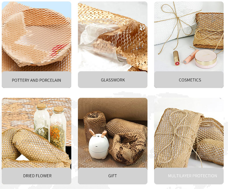 Recyclable Custom Size Eco friendly Bubble Cushioning Packaging Kraft Paper Wrap Honeycomb Paper for Wrapping Glass