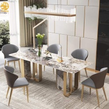 Modern Rectangular Marble & Leather Dining Table Set