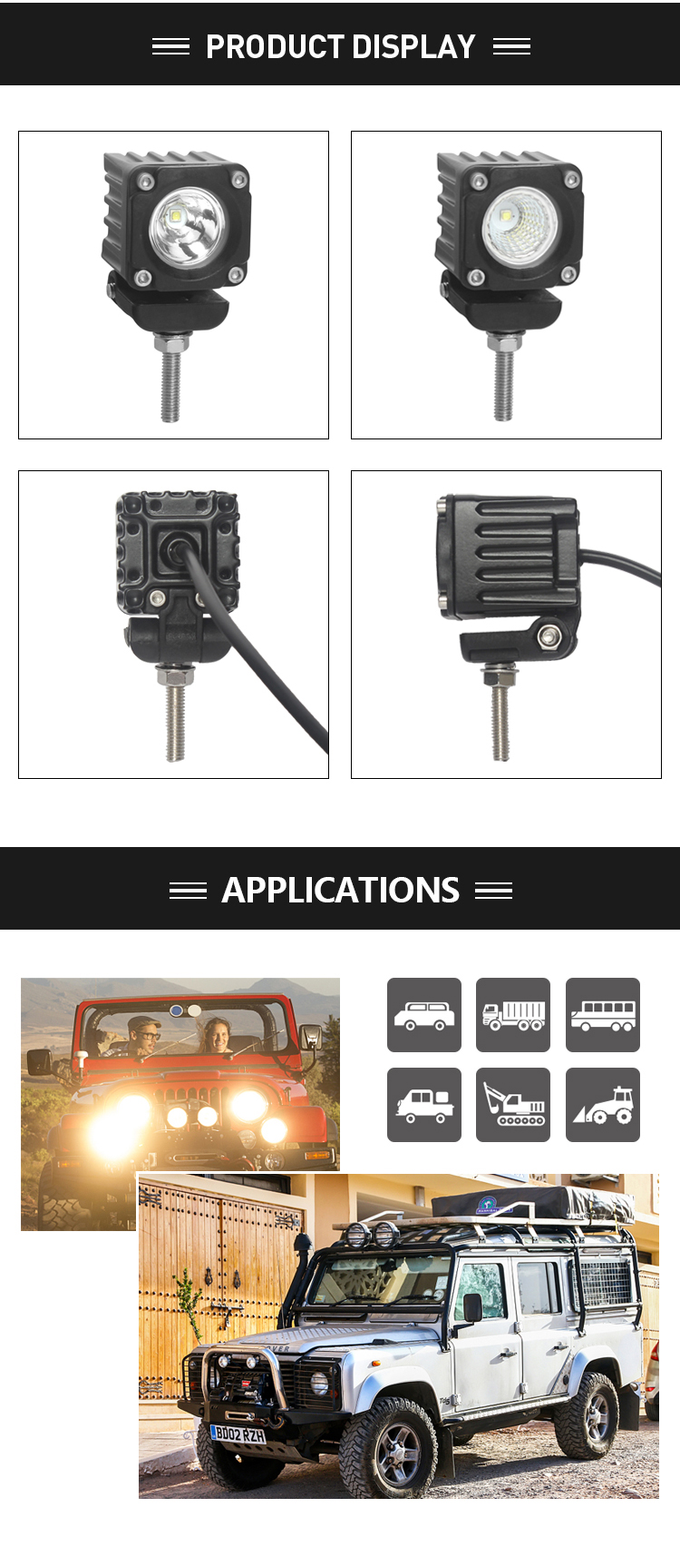 LED 1.5 "10 W Mini Cube Banjir Balok Motor Cahaya Kabut, Offroad Truk ATV UTV Mini Cube LED Cahaya Kerja