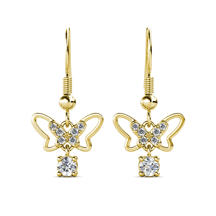 2021 New Design Dangle Butterfly Austrian Crystal Stud Earrings for Women