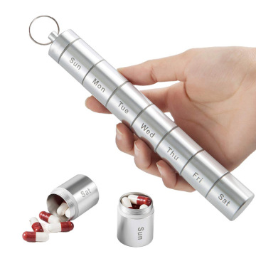 Waterproof Aluminum Alloy One-Week Pill Box with Keychain