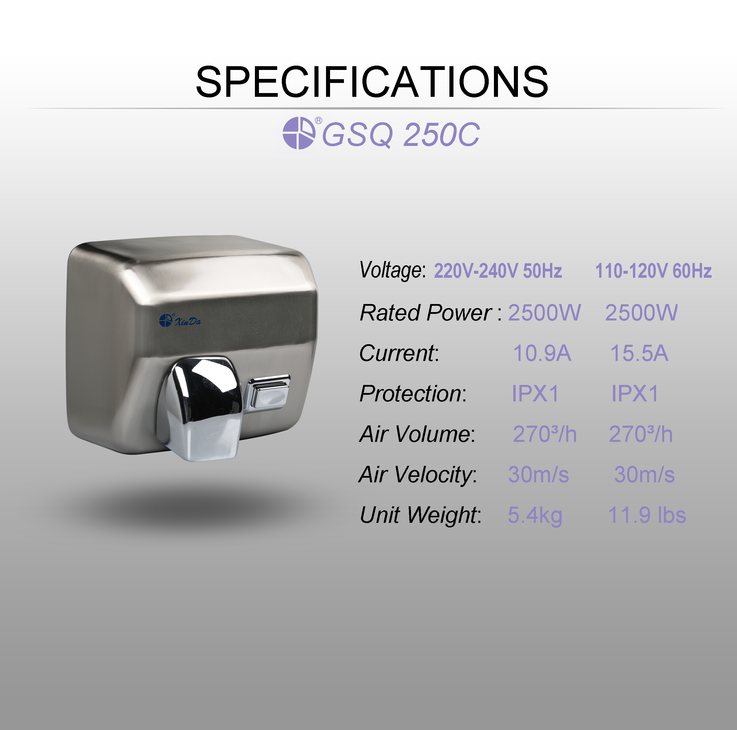 Secador de manos cepillado tipo botón moderno Modern button type brushed hand dryer