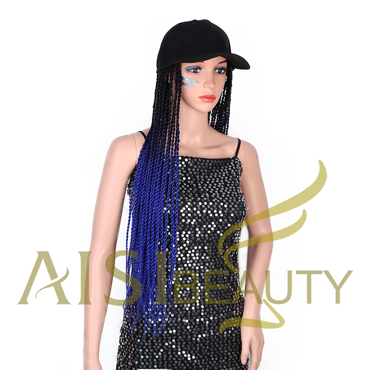 Aisi Beauty High Quality Cheap Price Long Ombre Blue Dark Root Easy Wearing Baseball Hat With Crochet Twist Braiding Hair