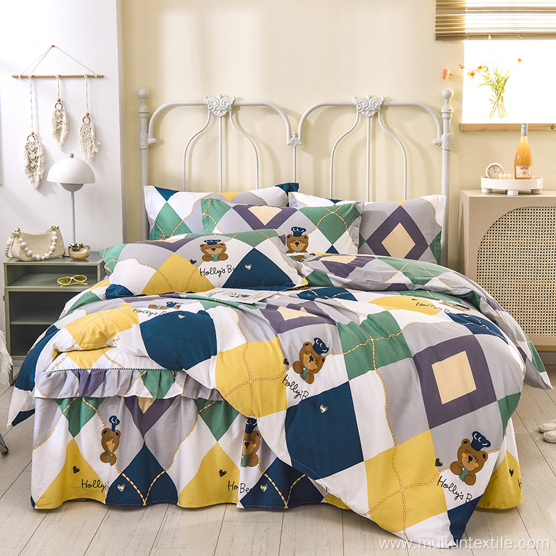 Printed Bunk bed skirt cotton sheet set